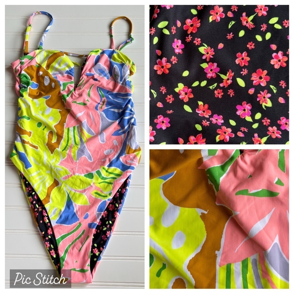 Maaji | Women's Floral Cheeky One Piece Bathing Suit Size Large NWT Beach Pool